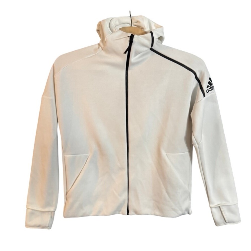 Adidas ZNE Full Zip Hoodie White Black Funnel Neck Mens XL Jacket